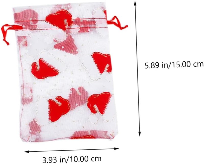 VERDANVERSE Christmas Hat Drawstring Bags 10pcs 10x15cm Glitter Organza Candy Pouches Wrapping Present Bags for Holiday Party Favors and Candy Storage - Image 2