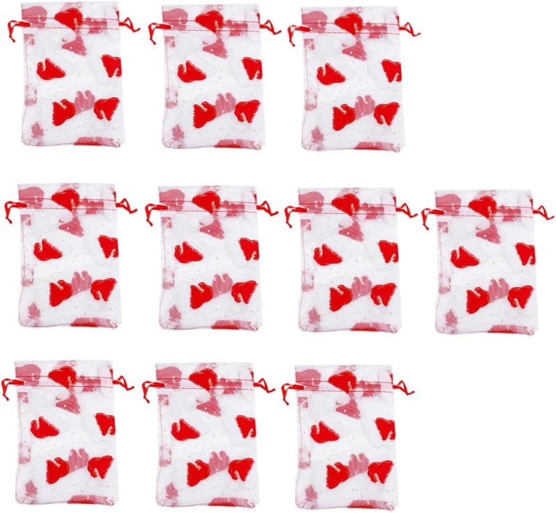 VERDANVERSE Christmas Hat Drawstring Bags 10pcs 10x15cm Glitter Organza Candy Pouches Wrapping Present Bags for Holiday Party Favors and Candy Storage - Image 1