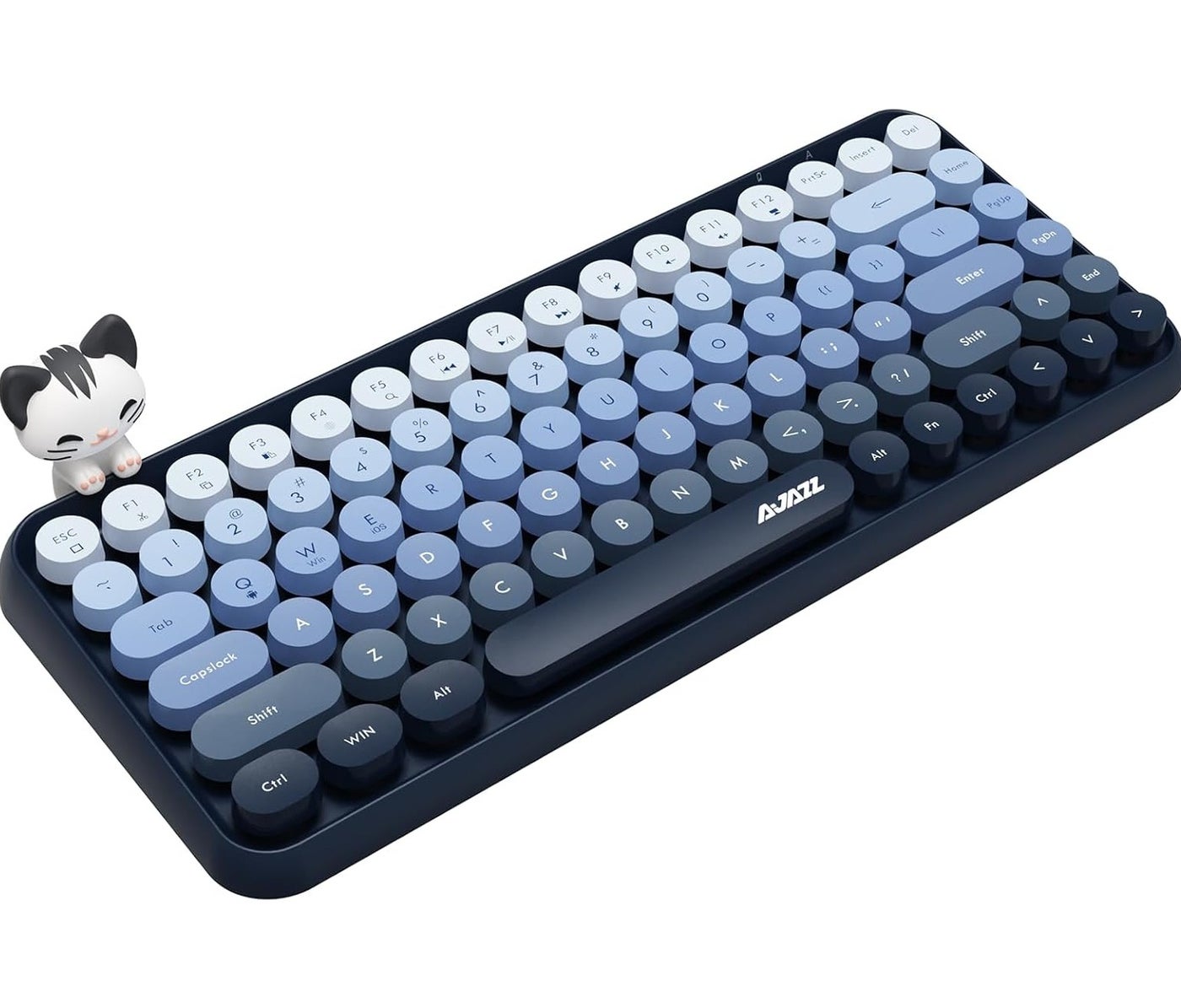 Ajazz 308i Wireless Bluetooth Keyboard, Retro Typewriter Design with Gradient Colorful Round Keycaps and Cute Magnetic Cat Doll, 84 Keys, Multi Device Keyboard for iPad/Laptop/PC/Win/Mac(Blue)