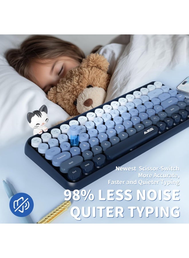 A-jazz Ajazz 308i Wireless Bluetooth Keyboard, Retro Typewriter Design with Gradient Colorful Round Keycaps and Cute Magnetic Cat Doll, 84 Keys, Multi Device Keyboard for iPad/Laptop/PC/Win/Mac(Blue) - Image 4