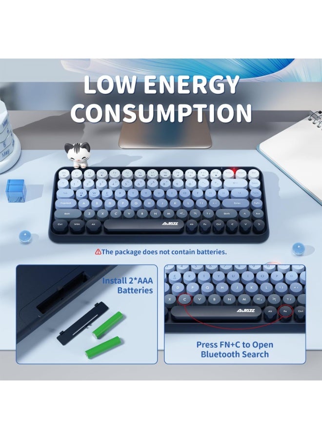 A-jazz Ajazz 308i Wireless Bluetooth Keyboard, Retro Typewriter Design with Gradient Colorful Round Keycaps and Cute Magnetic Cat Doll, 84 Keys, Multi Device Keyboard for iPad/Laptop/PC/Win/Mac(Blue) - Image 5