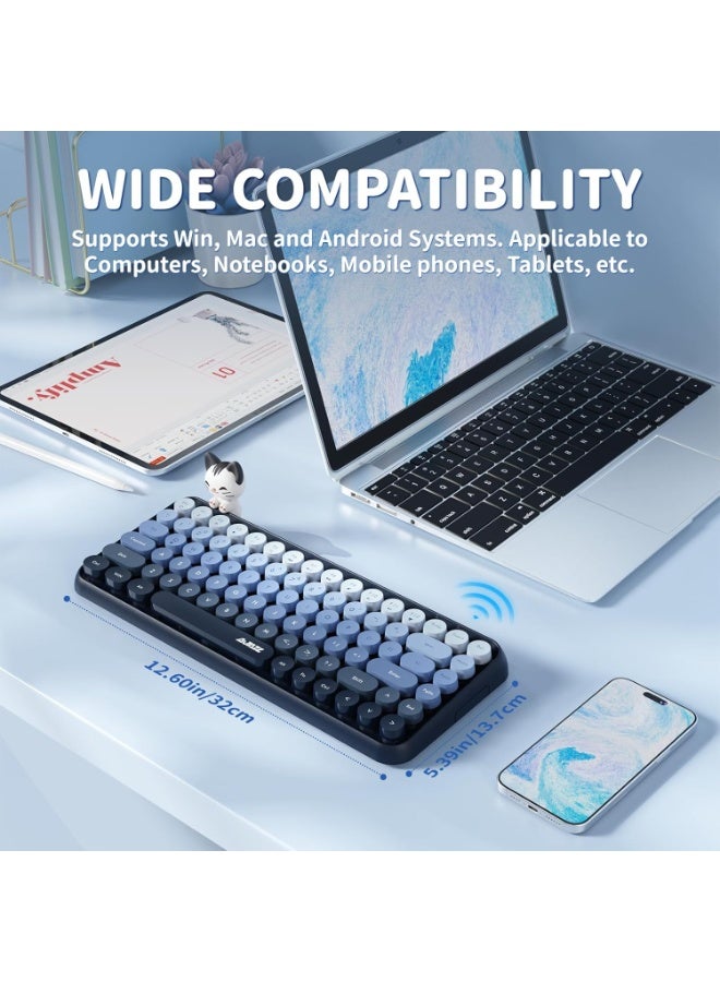 A-jazz Ajazz 308i Wireless Bluetooth Keyboard, Retro Typewriter Design with Gradient Colorful Round Keycaps and Cute Magnetic Cat Doll, 84 Keys, Multi Device Keyboard for iPad/Laptop/PC/Win/Mac(Blue) - Image 2