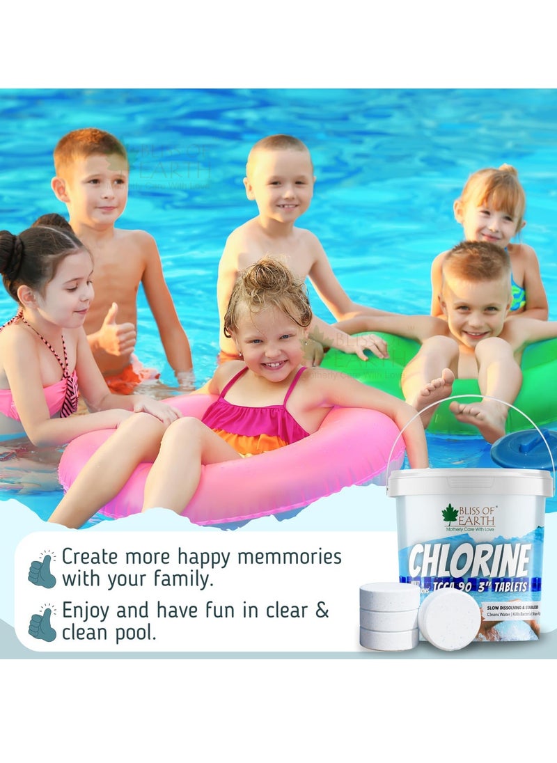 BLISS OF EARTH - Bliss of Earth Multifunctional Chlorine Tablets For Pool 3 Size Chlorine Tablets For Water Tank Japanese Tablets For Fountain Kills Bacteria & Stops Algae Pool Disinfectant 5KG - Image 1
