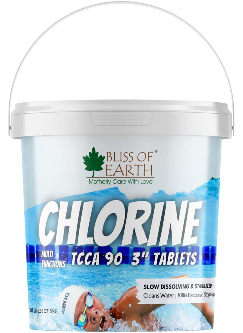 BLISS OF EARTH - Bliss of Earth Multifunctional Chlorine Tablets For Pool 3 Size Chlorine Tablets For Water Tank Japanese Tablets For Fountain Kills Bacteria & Stops Algae Pool Disinfectant 5KG - Image 1