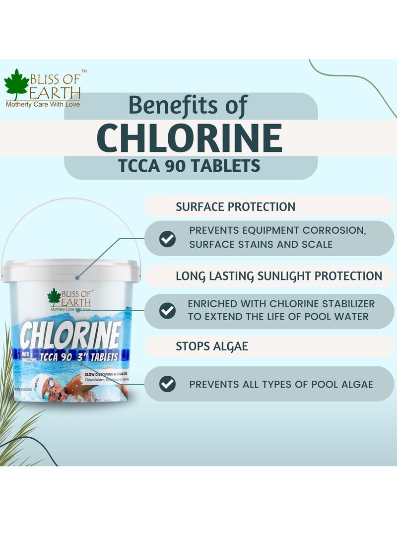 BLISS OF EARTH - Bliss of Earth Multifunctional Chlorine Tablets For Pool 3 Size Chlorine Tablets For Water Tank Japanese Tablets For Fountain Kills Bacteria & Stops Algae Pool Disinfectant 5KG - Image 1