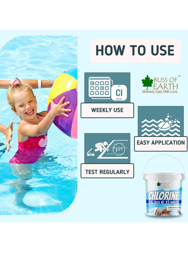 BLISS OF EARTH - Bliss of Earth Multifunctional Chlorine Tablets For Pool 3 Size Chlorine Tablets For Water Tank Japanese Tablets For Fountain Kills Bacteria & Stops Algae Pool Disinfectant 5KG - Image 1