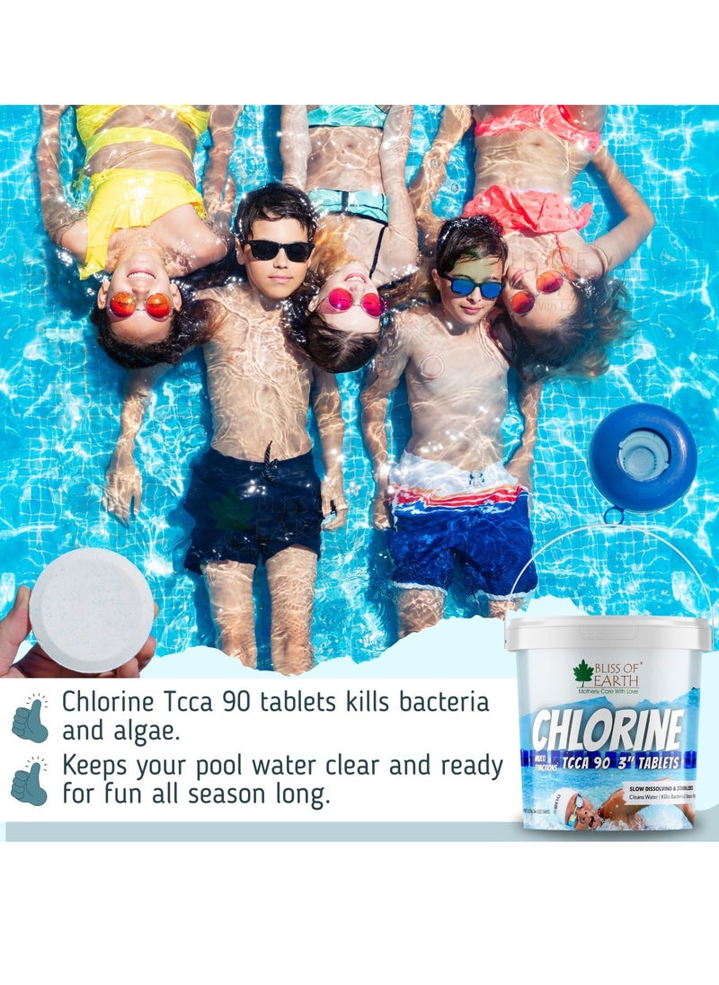 BLISS OF EARTH - Bliss of Earth Multifunctional Chlorine Tablets For Pool 3 Size Chlorine Tablets For Water Tank Japanese Tablets For Fountain Kills Bacteria & Stops Algae Pool Disinfectant 5KG - Image 1