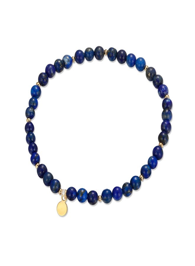 مورجان آند بايدج أساور مورغان آند بيج البرونزية المطلية بالذهب الأصفر عيار 18 قيراطًا والمرصعة بحجر اللازورد الأصلي، أساور عصرية وأنيقة مزينة بخرز ذهبي رقيق، خرز من الأحجار الكريمة 4 مم، خفيفة الوزن وقابلة للتعديل بطول 6.5 بوصة - Image 1