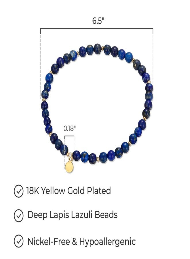 مورجان آند بايدج أساور مورغان آند بيج البرونزية المطلية بالذهب الأصفر عيار 18 قيراطًا والمرصعة بحجر اللازورد الأصلي، أساور عصرية وأنيقة مزينة بخرز ذهبي رقيق، خرز من الأحجار الكريمة 4 مم، خفيفة الوزن وقابلة للتعديل بطول 6.5 بوصة - Image 3