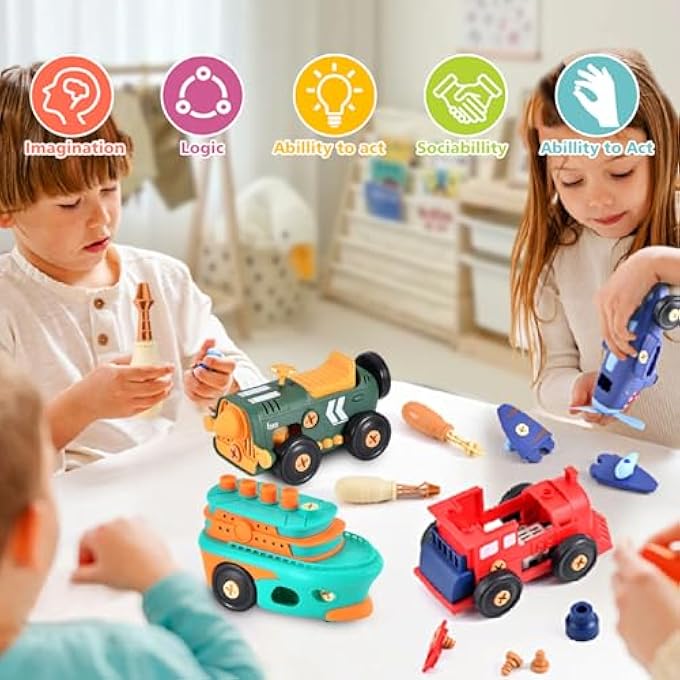 TAKE-APART ELECTRIC BUILDING TOYS CAR, KIDS TOOL SET, STEM EDUCATIONAL CONSTRUCTION TOY FOR AGES 3+, ENHANCES HANDS-ON SKILLS FOR GIRLS BOYS - Image 3