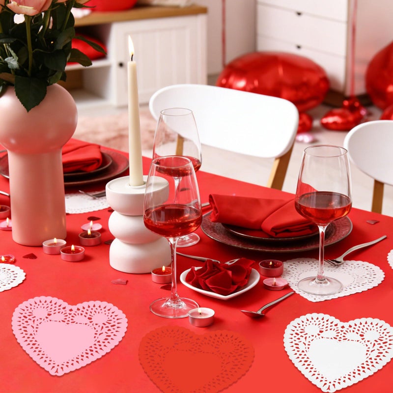 YOUDRN Valentine's Day Heart Craft Gift 100 Pcs Heart Doilies 6 Inch Heart Lace Paper Doilies Red Pink White Lace Cutouts Paper Doilies Crafts Valentines Day Party Decor Wedding Decoration - Image 5