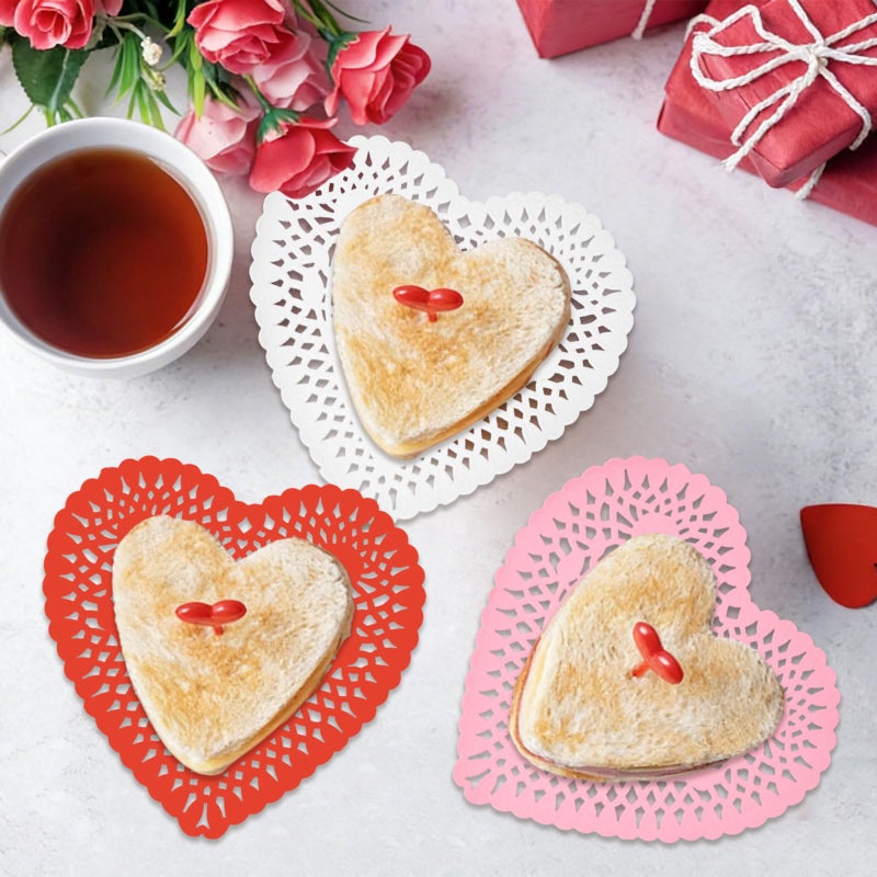 YOUDRN Valentine's Day Heart Craft Gift 100 Pcs Heart Doilies 6 Inch Heart Lace Paper Doilies Red Pink White Lace Cutouts Paper Doilies Crafts Valentines Day Party Decor Wedding Decoration - Image 2