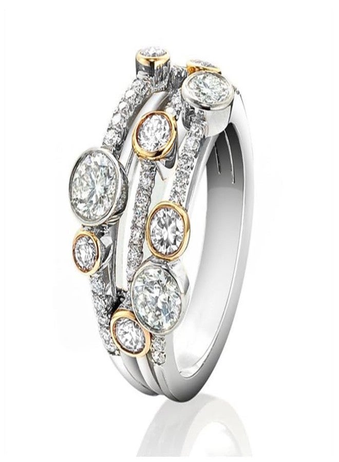 EUJHRTM 925 sterling silver two tone zircon ring with fashionable lines and multi-color hollow geometric lines, round dots and diamond ring, women's color separation ring Size 7 - Image 1