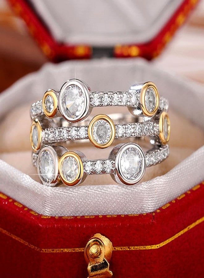 EUJHRTM 925 sterling silver two tone zircon ring with fashionable lines and multi-color hollow geometric lines, round dots and diamond ring, women's color separation ring Size 7 - Image 2