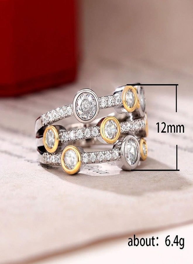 EUJHRTM 925 sterling silver two tone zircon ring with fashionable lines and multi-color hollow geometric lines, round dots and diamond ring, women's color separation ring Size 7 - Image 5