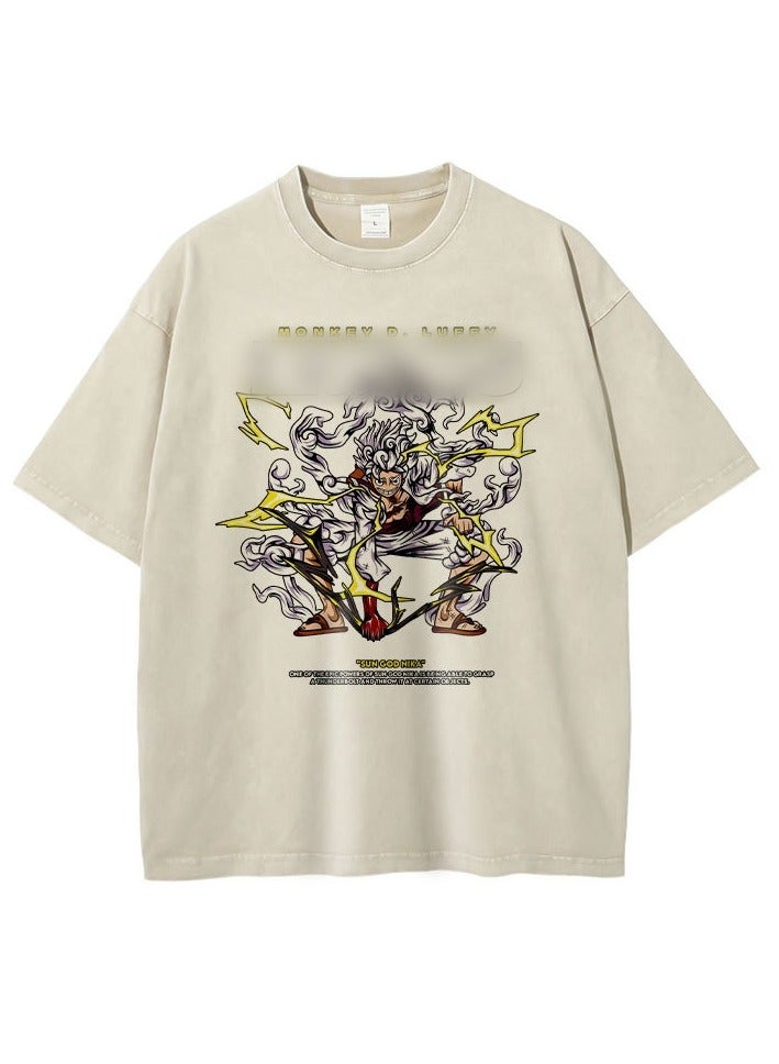 KUYING New One Piece Casual Loose Retro Washed Short Sleeved Shirt  - Image 1