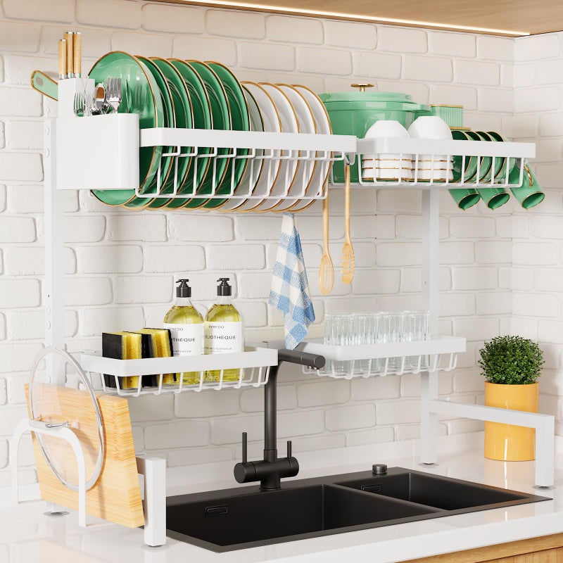 Kitsure Over The Sink Dish Drying Rack - 30.0" to 33.9"x21.5", Adjustable Sink Drying Rack for Kitchen Sink with Multifunctional Baskets, White - Image 5