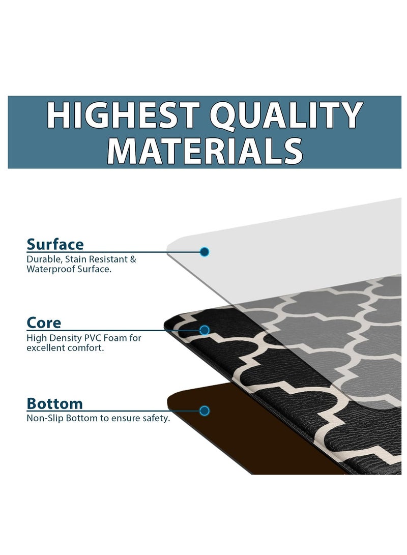 PA Kitchen Mat Cushioned Anti-Fatigue Kitchen Rug  Heavy Duty PVC Ergonomic Comfort Floor Mat Non Slip Waterproof Standing Foam Mat Suitable for Kitchen Laundry Bathroom Living Room