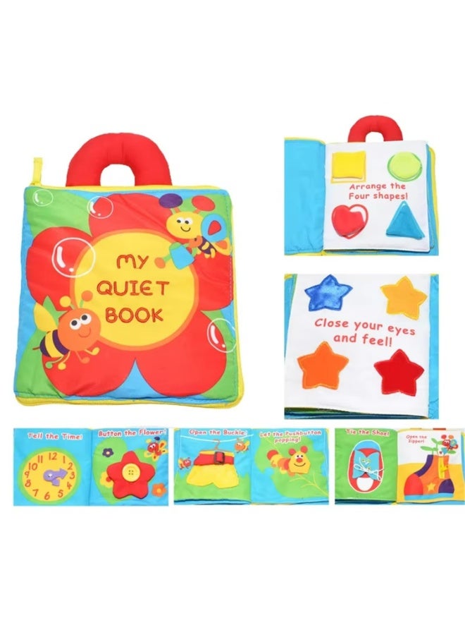 Soft Cloth Activity Book for Infants – Flower-Themed Early Learning Quiet Book with Crinkle & Squeaky Sounds, Machine Washable (12x11") - Image 1
