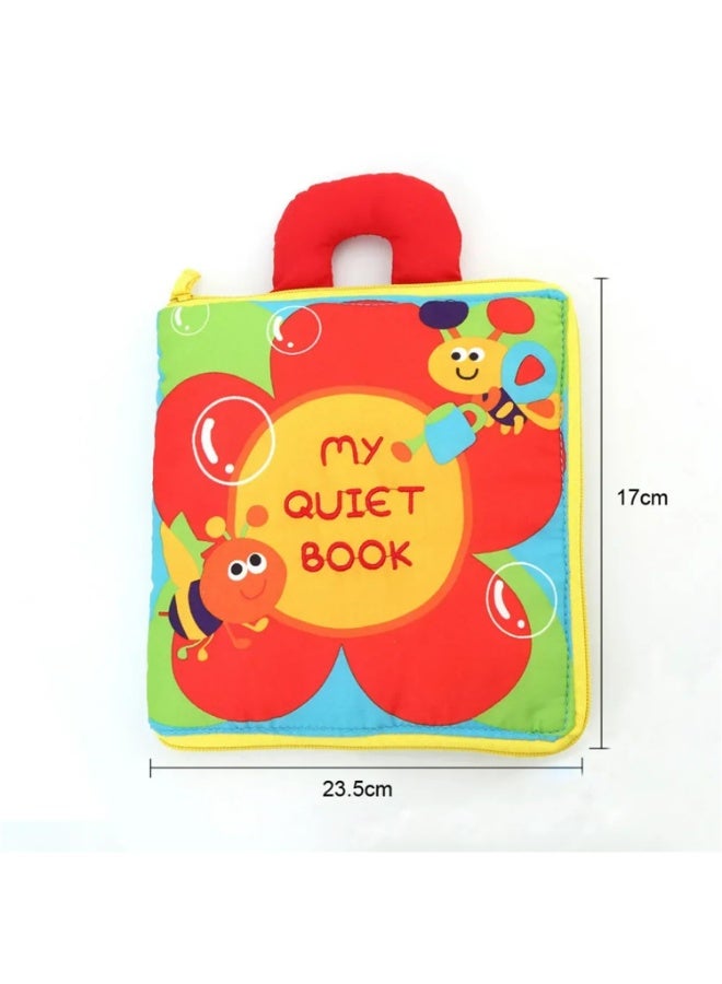 Soft Cloth Activity Book for Infants – Flower-Themed Early Learning Quiet Book with Crinkle & Squeaky Sounds, Machine Washable (12x11") - Image 2