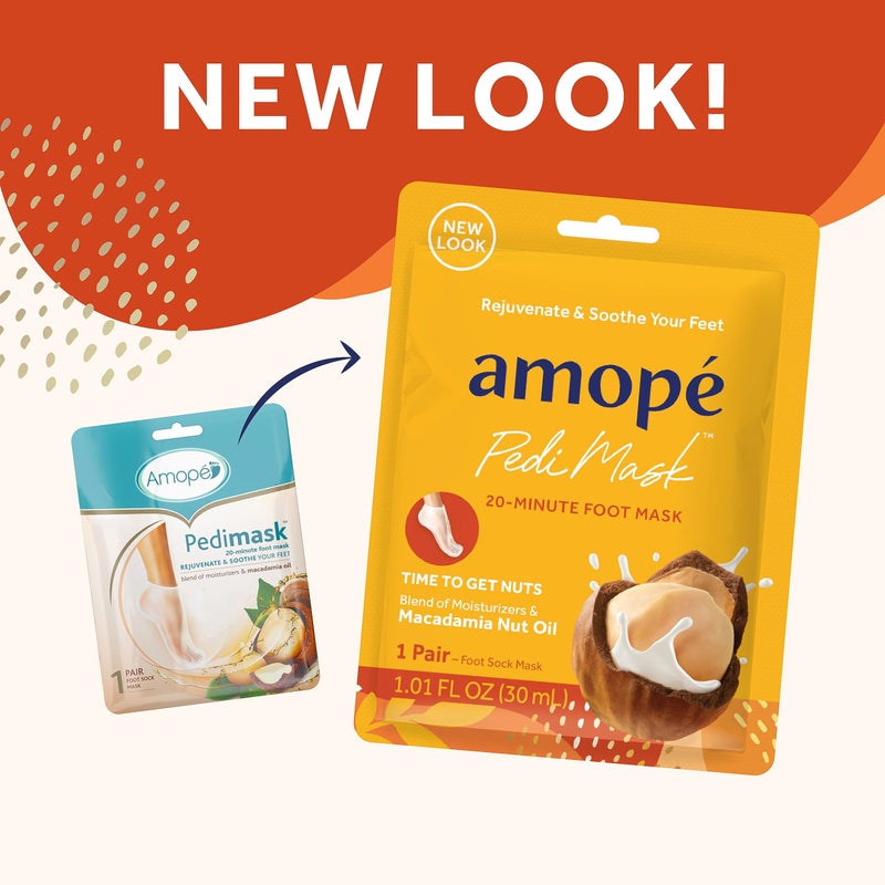 Amope قناع أموبي بييدي 20 دقيقة لقناع القدم، جوارب مرطبة بشكل مكثف، العناية الذاتية، حان الوقت للاستمتاع بزيت جوز المكاديميا، اليوريا ومجمع الفيتامينات لترطيب يدوم طويلاً، 3 أزواج (قد يختلف التعبئة) - Image 2
