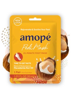 Amope Amopé Pedi Mask 20-Minute Foot Mask, Intensely Moisturizing Socks, Self-Care, Time to Get Nuts with Macadamia Nut Oil, Urea & Vitamin Complex for Long Lasting Hydration, 3 pair (Packaging May Vary)  - Image 1