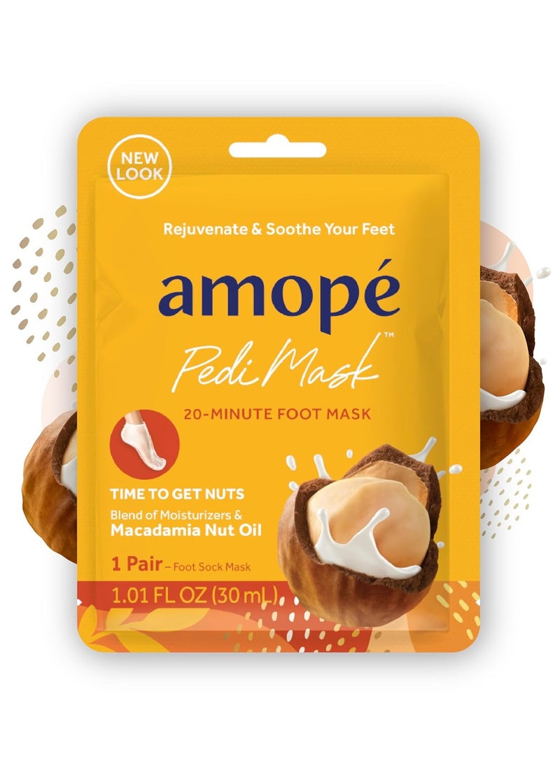 Amope Amopé Pedi Mask 20-Minute Foot Mask, Intensely Moisturizing Socks, Self-Care, Time to Get Nuts with Macadamia Nut Oil, Urea & Vitamin Complex for Long Lasting Hydration, 3 pair (Packaging May Vary)  - Image 1