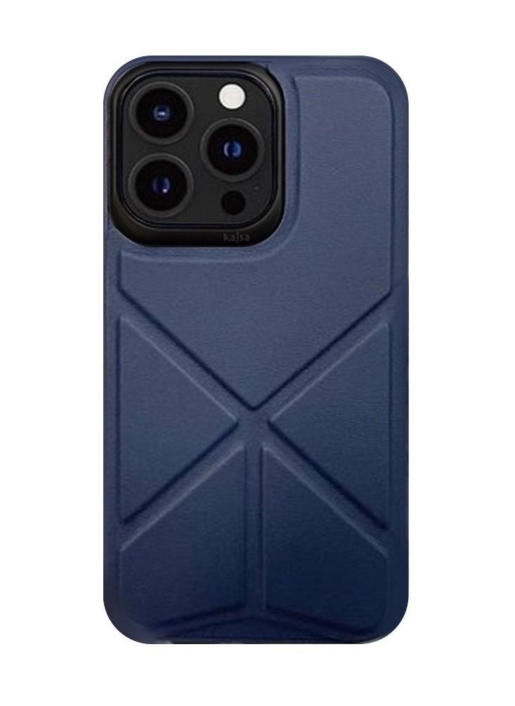 Kajsa - iPhone 13 Pro Preppie Collection Origami Case Cover with Folding Stand Blue - Image 1