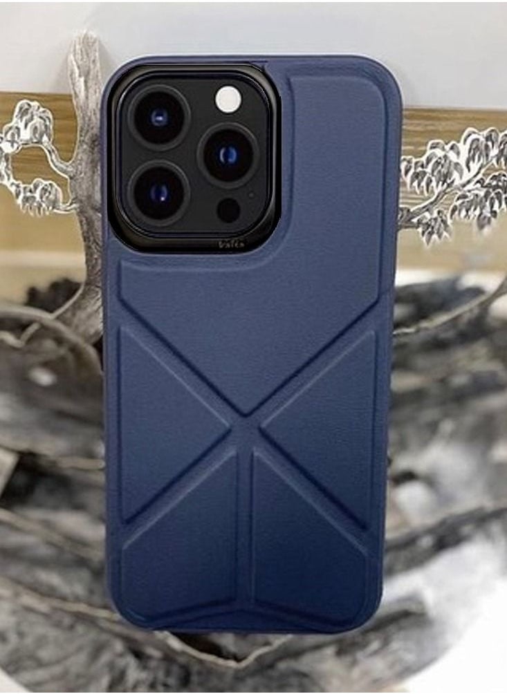 Kajsa - iPhone 13 Pro Preppie Collection Origami Case Cover with Folding Stand Blue - Image 1