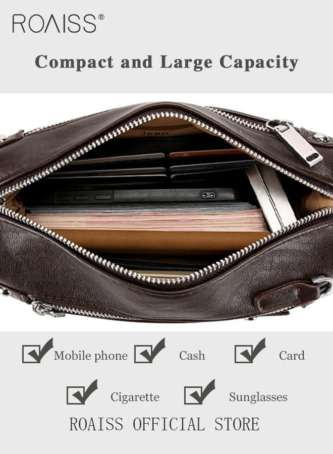 roaiss Men's Multifunctional Clutch Bag with Business Style Waterproof and Durable Material Large Capacity Wallet Card Holder Passport Holder Sunglasses Organizer Classic Solid Color Men Commuting Premium Handbag Brown 25*10*13cm - Image 3
