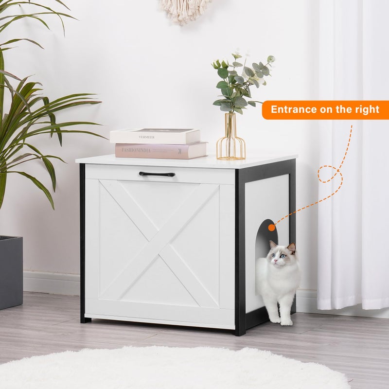 Dwanton Cat Litter Box Furniture Hidden, Cat Litter Box Enclosure, Reversible Entrance Can Be on Left or Right Side, Indoor Cabinet, Wooden Washroom, End Table, Nightstand, White, 23.6" L - Image 2
