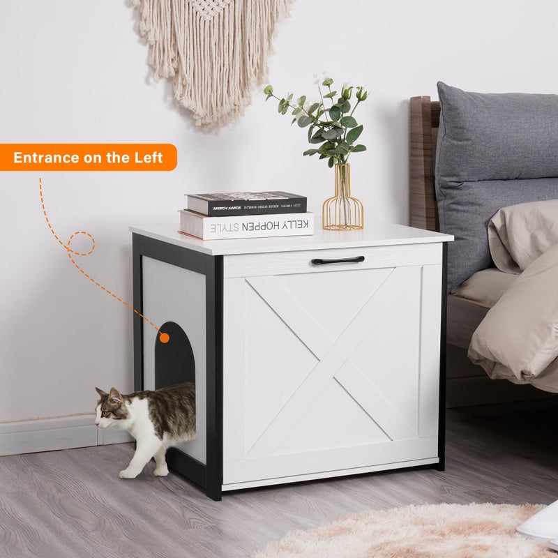 Dwanton Cat Litter Box Furniture Hidden, Cat Litter Box Enclosure, Reversible Entrance Can Be on Left or Right Side, Indoor Cabinet, Wooden Washroom, End Table, Nightstand, White, 23.6" L - Image 3