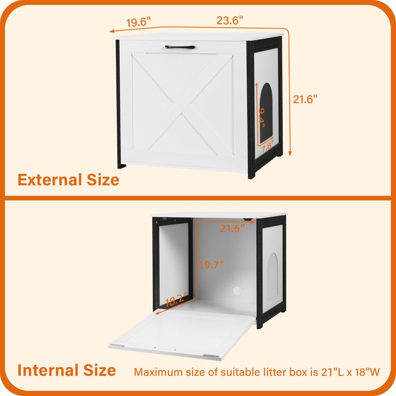 Dwanton Cat Litter Box Furniture Hidden, Cat Litter Box Enclosure, Reversible Entrance Can Be on Left or Right Side, Indoor Cabinet, Wooden Washroom, End Table, Nightstand, White, 23.6" L - Image 5