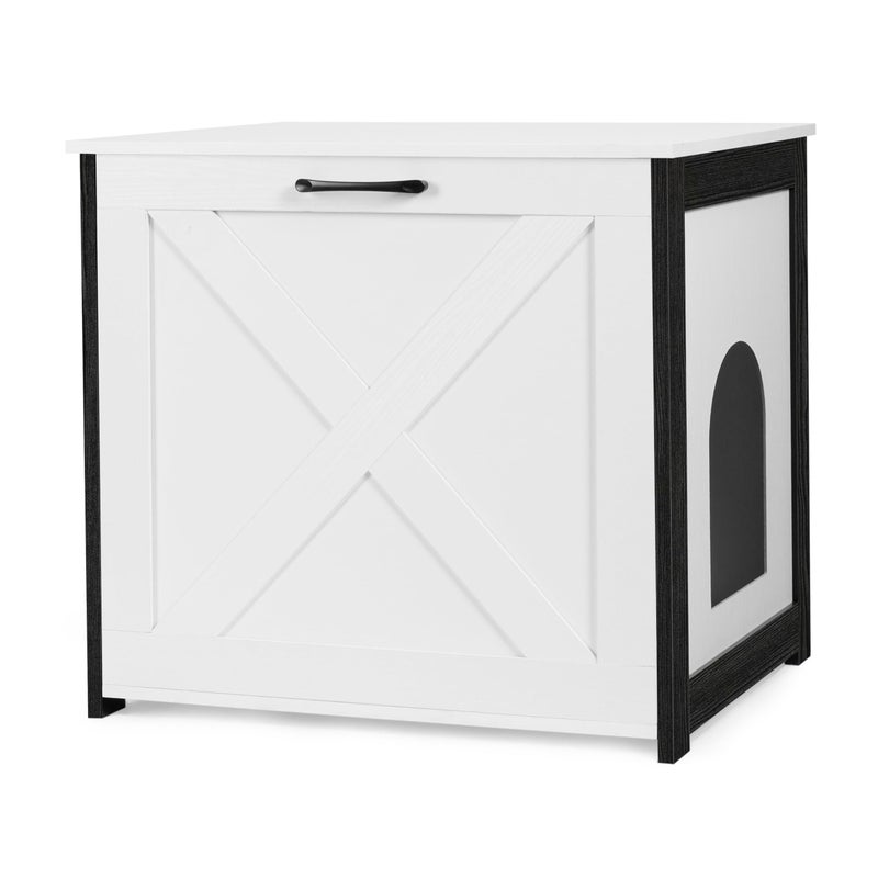 Dwanton Cat Litter Box Furniture Hidden, Cat Litter Box Enclosure, Reversible Entrance Can Be on Left or Right Side, Indoor Cabinet, Wooden Washroom, End Table, Nightstand, White, 23.6" L - Image 1