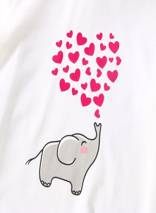 Rtnnsbbfcm Toddler Baby Girl Valentine's Day Outfit Long Sleeve Elephant Heart T-Shirt Top Bell Bottom Pants Headband 3Pcs Set, White, 1-2T - Image 5