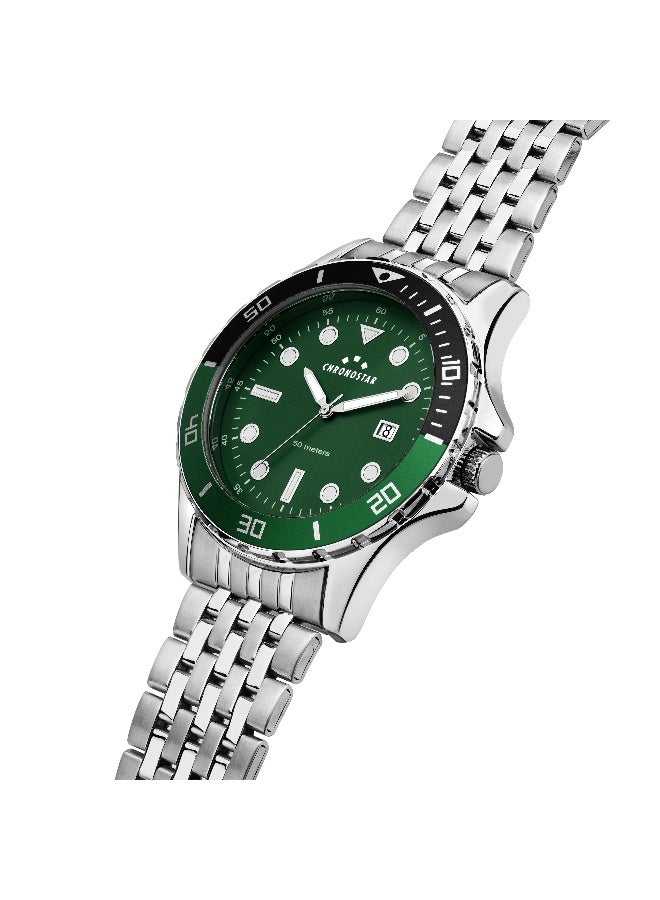 Chronostar Men's Green Round Analog Dial with Silver Stainless Steel Band Watch - 43mm - R3753318004 - Image 2