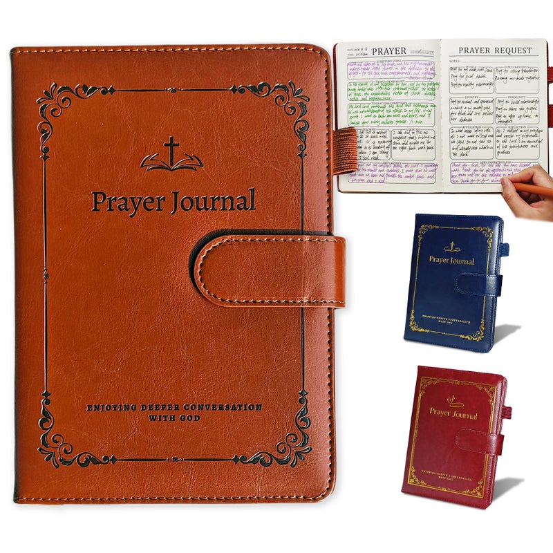 YOJO Bible Journal, Prayer Journal for Woman & Men, Daily & Weekly Bible Study Journal for Woman Men, PU Leather Prayer Journal, Christian Gifts for Women Men (Brown) - Image 1