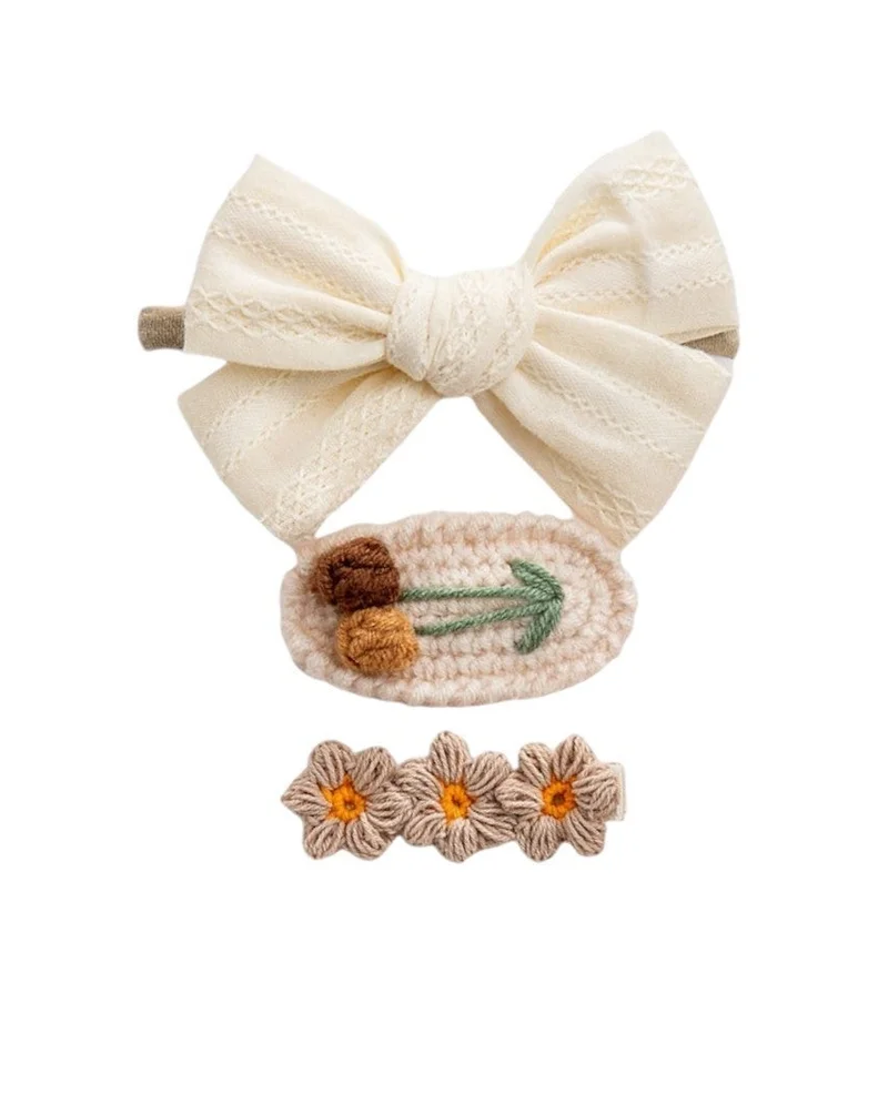 D'Daniela Ribbon Bow Clip Set For Babies and Girls - White