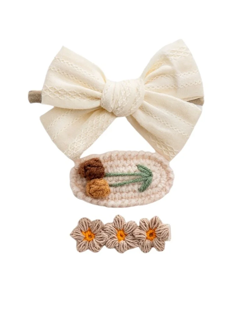 D'Daniela Angela Ribbon Bow Clip Set For Babies and Girls - White