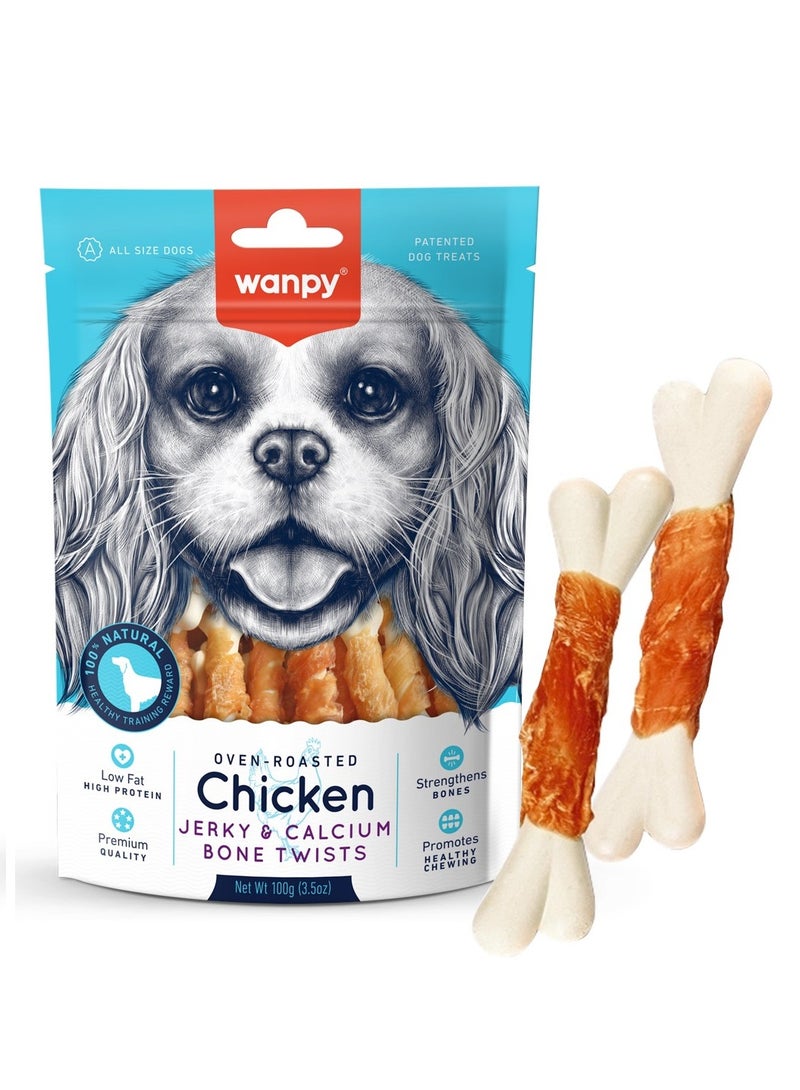 Oven Roasted Chicken Jerky and Calcium Bone Twists Dog Treats 100g