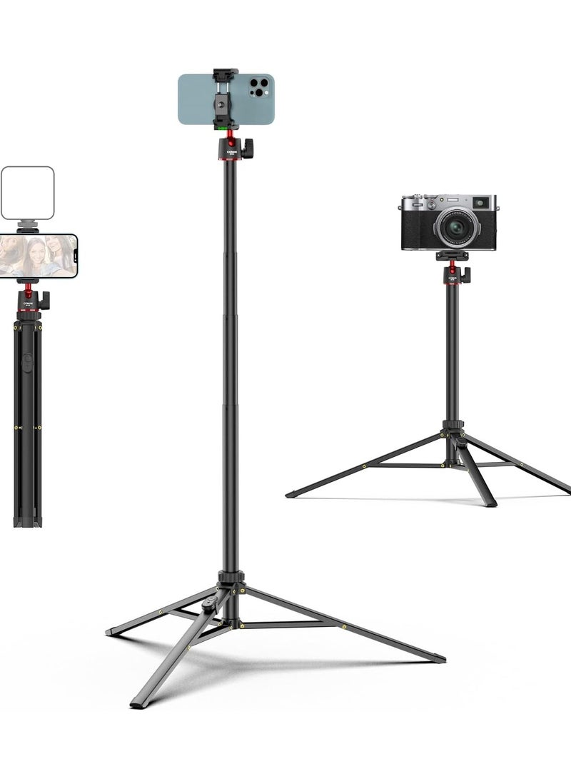 COMAN COMAN 74.8'' Extendable Phone Tripod, Camera Tripod Stand Portable Tall Tripod with 2 in 1 Phone Holder, 360° Ball Head Aluminum Cell Phone Tripod - Image 1