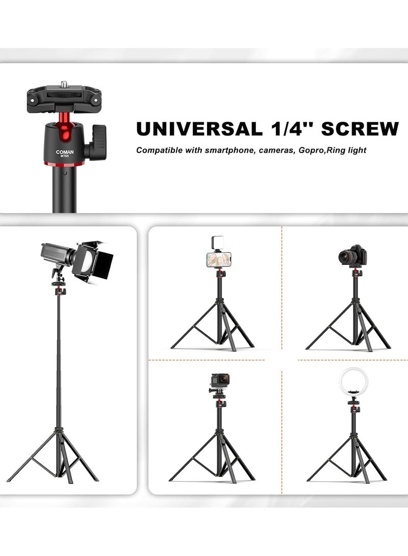 COMAN COMAN 74.8'' Extendable Phone Tripod, Camera Tripod Stand Portable Tall Tripod with 2 in 1 Phone Holder, 360° Ball Head Aluminum Cell Phone Tripod - Image 3