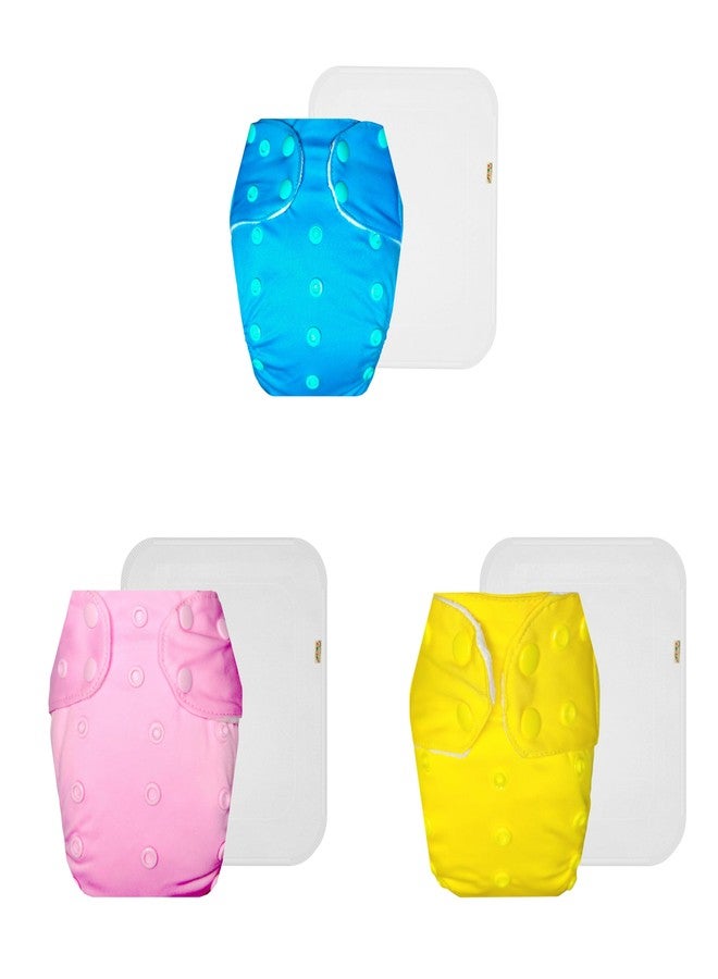 Dumbledo Premium Cloth Diaper with Cotton Insert (Pack of 3) | Dry Feel and Comfortable | Reusable & Washable | Adjustable Snaps | Ideal for Toddlers | 3 Months - 3 Years | Unisex Baby