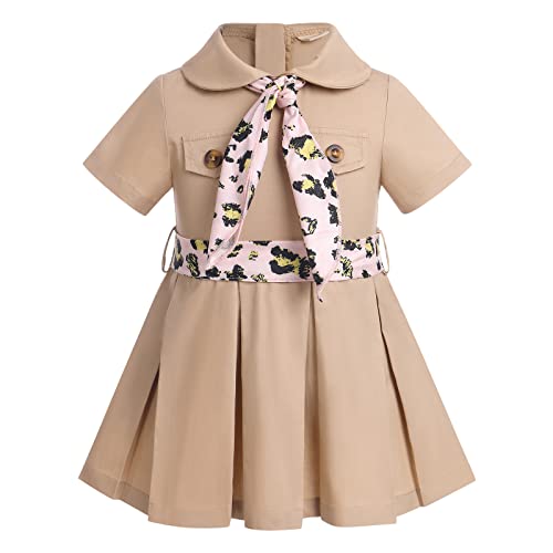 ODASDO Safari Dress for Baby Girls Wild One 1st Birthday Party Cake Smash Outfits Toddlers Zookeeper Suit Kids Jungle Froest Adventure Explorer Clothes Short Sleeve Dress with Hat Photoshoot Khaki 18-24M - Image 2
