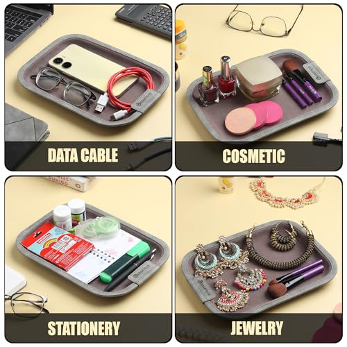 GadgetBite Desk Organiser Office Table Tray for Home Office Organizer Vegan Leather Desktop Tray for Office Home Stationery Pen Pencil Keys Phone Notes Specs Earphone Cable Cord Gadget Accessories - Image 2
