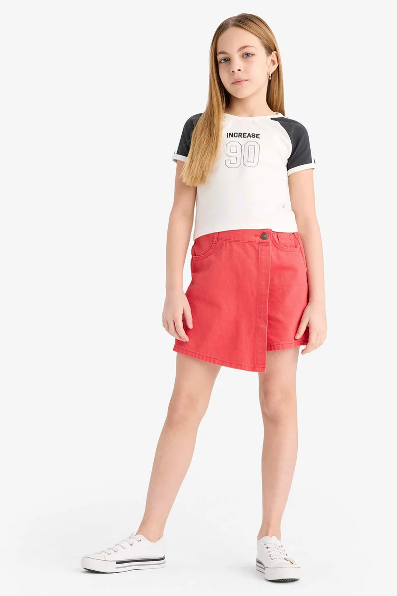 ديفاكتو Girl Crew Neck Number Patterned Ribana T-Shirt
