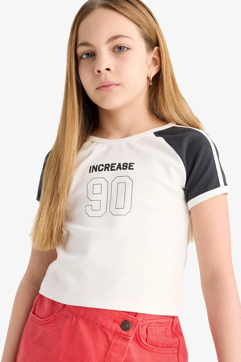 ديفاكتو Girl Crew Neck Number Patterned Ribana T-Shirt