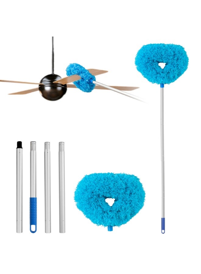 Ceiling Fan Cleaner Duster Reusable Microfiber Ceiling Fan Blade Cleaner Removable Duster with Extension Pole Adjusts 13 to 49.7 Inch for Cleaning Walls Bookshelves Furniture Door Window Top (Blue) - Image 1