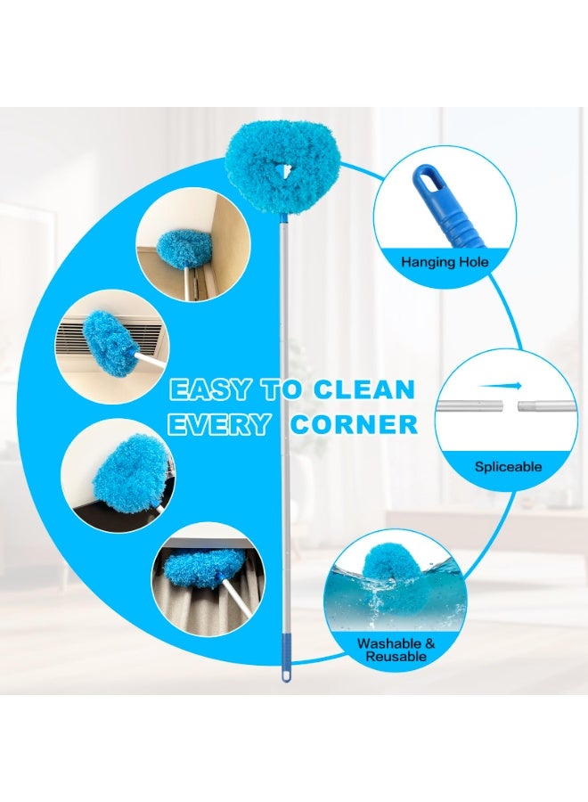 Ceiling Fan Cleaner Duster Reusable Microfiber Ceiling Fan Blade Cleaner Removable Duster with Extension Pole Adjusts 13 to 49.7 Inch for Cleaning Walls Bookshelves Furniture Door Window Top (Blue) - Image 3