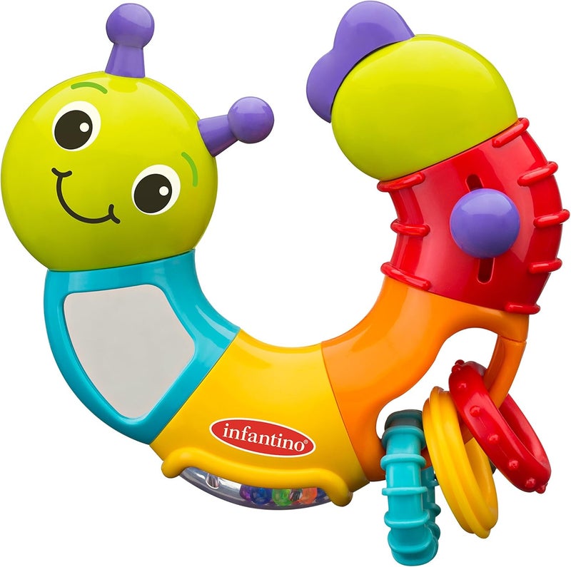 infantino Infantino Topsy Turby Twist and Play Caterpillar Rattle  Rotating Body Sliding Rings Mirror  Noise Makers  Activity Toy for Ages 6 Months  - Image 1